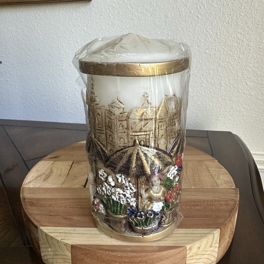 VTG 1986 Peggy Francis‎ Art Wax Carved Candle 6.7 Inch Market Colorful Austria